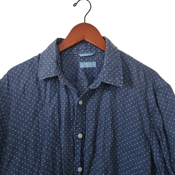 Aqua Toscana Patrick Assaraf Mens Polka Dot Chambray Shirt Linen Large - Picture 1 of 5